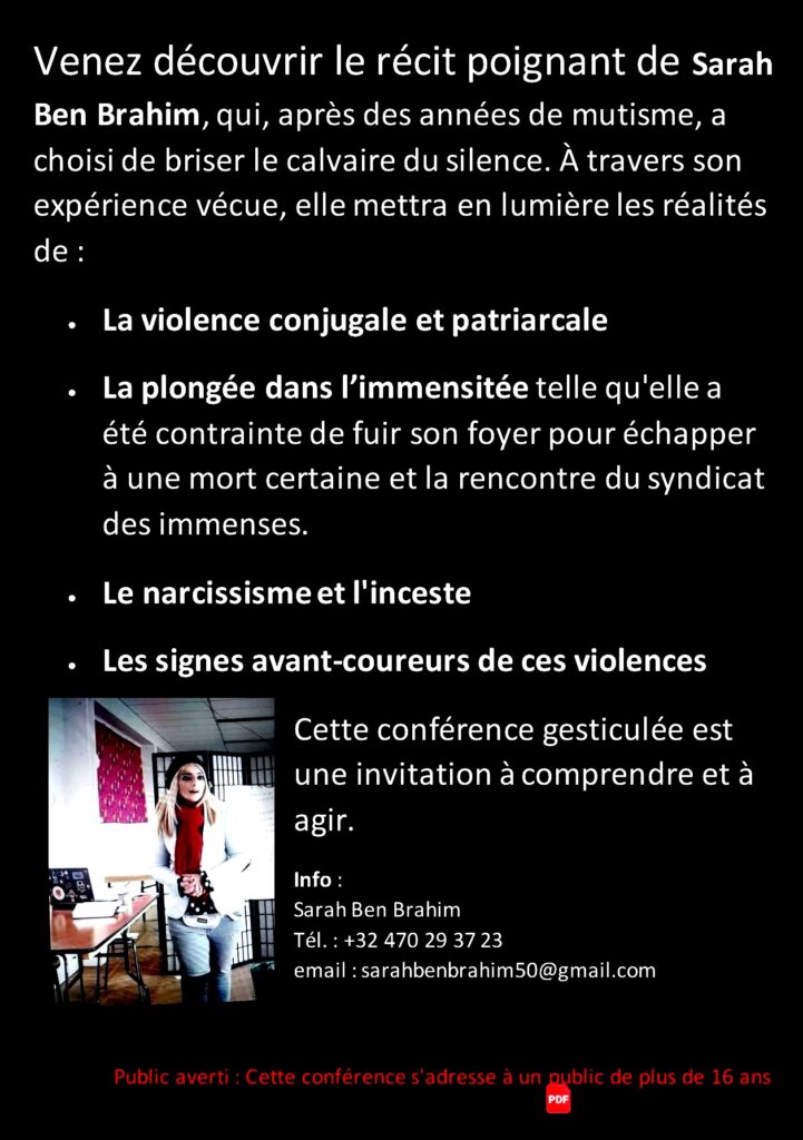 Conférence gesticuler sur la violence conjugale patriarcale narcissisme et inceste brisons le silence de l enfer et de l immensité