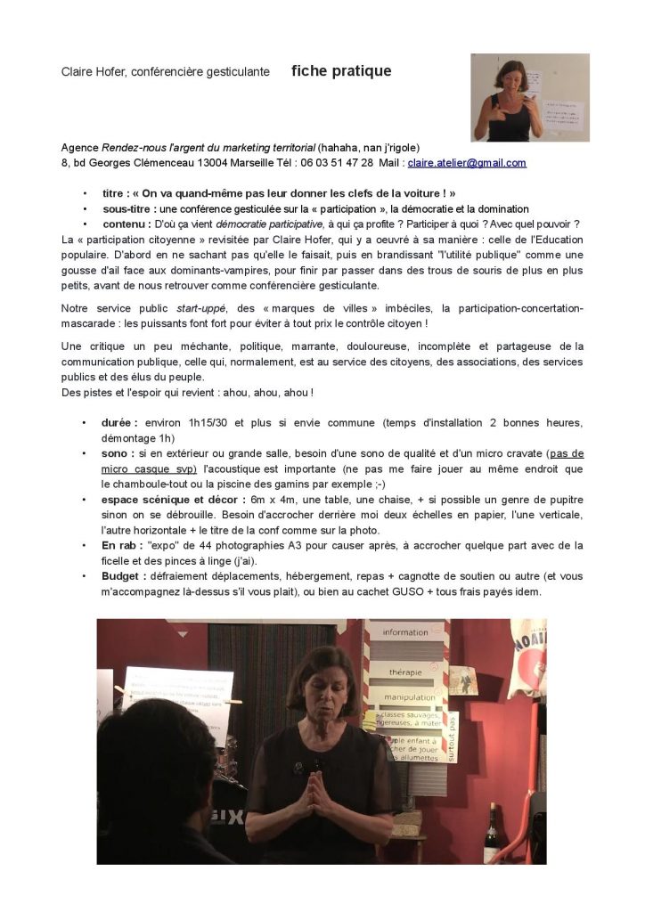 Claire HOFER - Conférence gesticulée "On va quand même pas leur donner les clefs de la voiture !"