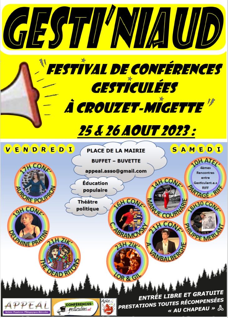 Festival de conférences gesticulées - Crouzet-Migette - 25 & 26 août 2023